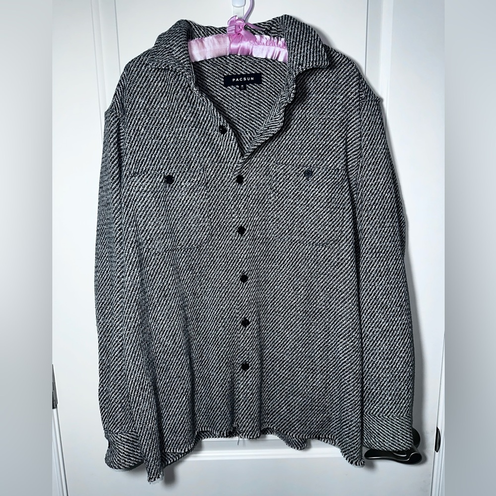 PacSun Textured Button Up Jacket Shirt Black White Tweed Medium